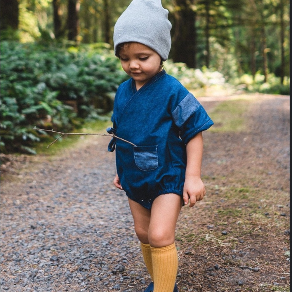 Kiboro denim kimono onesie